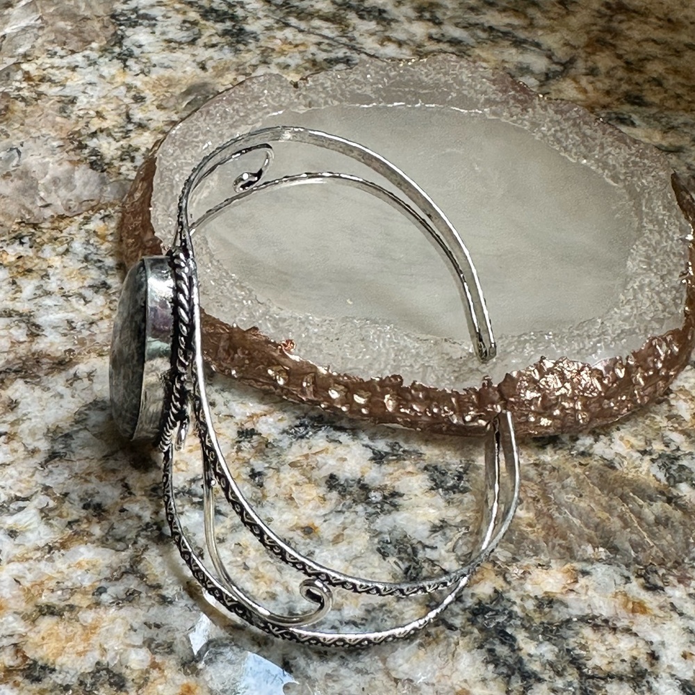 Silver Merlinite Stone Cuff Bracelet - Picture 2 of 4
